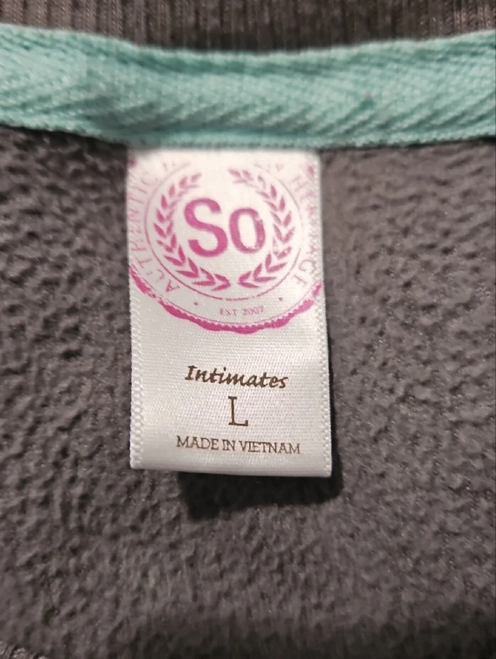 ❤️ Gray Fleece Pullover PJ Top with Mint Trim. Sz Large